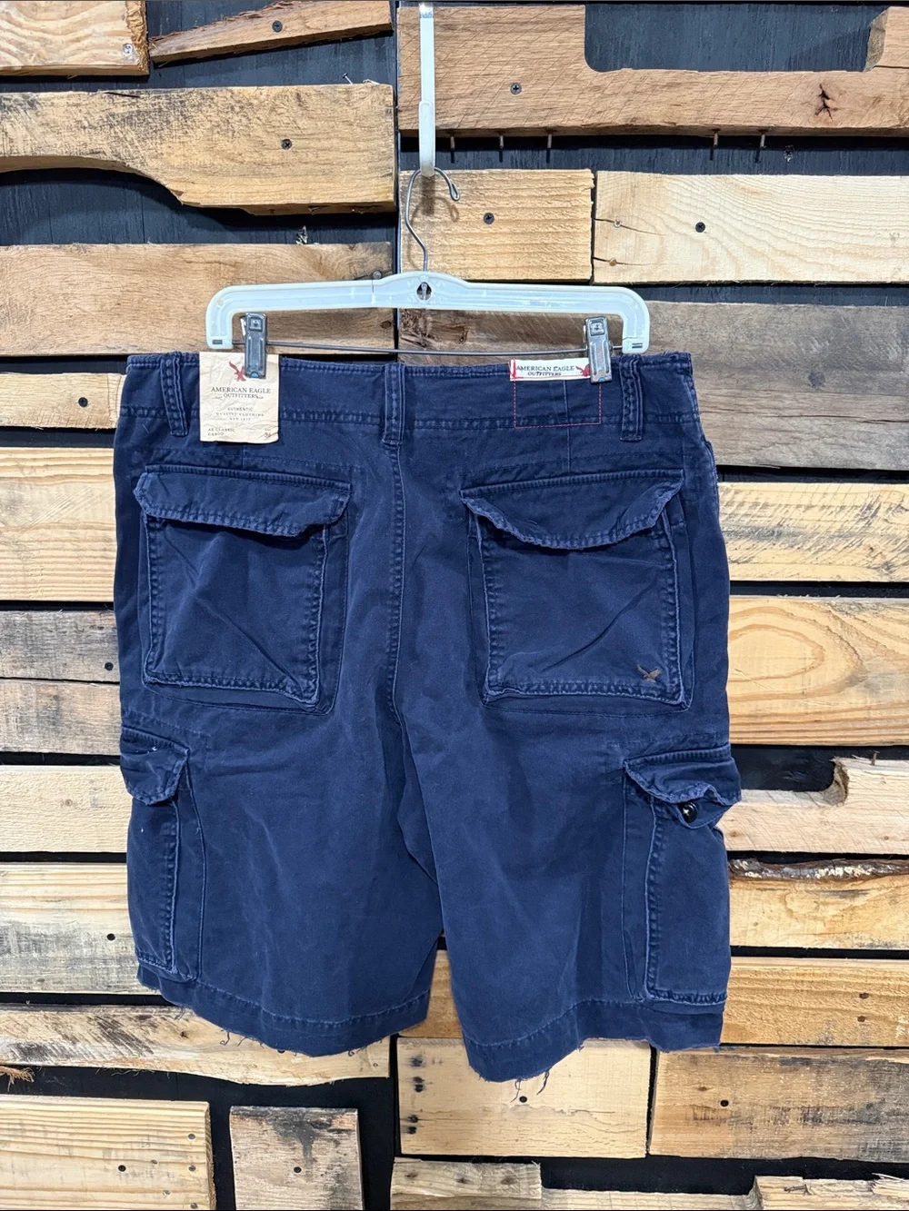Y2K Vintage American Eagle Navy Blue Classic Cargo Distressed Shorts Size 36 NWT